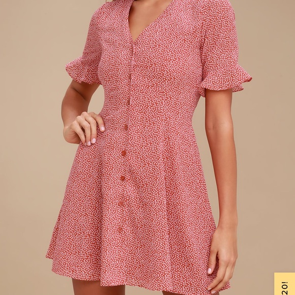 Lulus - Castana Rust Red Print Button Up Dress - Picture 2 of 6